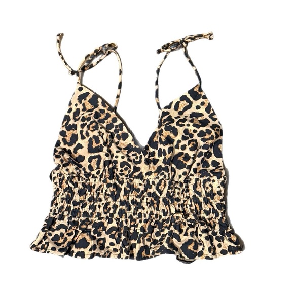 Sim & Sam Tops - Sim & Sam Leopard Print Tie-Strap Tank Top – Smocked Ruffle Hem